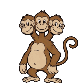 Personaje animado del juego (mono de tres cabezas)