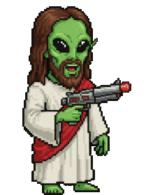 Personaje animado del juego (el alien con pistola láser)